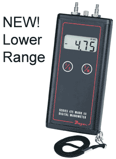 Dwyer Series 475 Mark III Handheld Digital Manometer 0-200.0WC Range 30 psig Maximum Pressure 